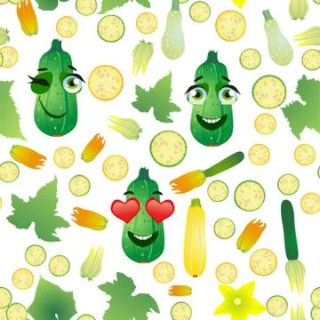 Cute seamless pattern with cartoon emoji vegetables Illustrazione stock