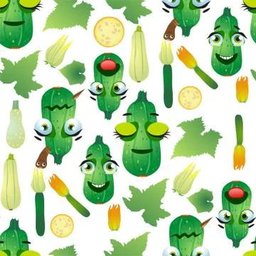 Cute seamless pattern with cartoon emoji vegetables Stock Illustration