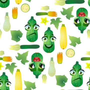 Cute seamless pattern with cartoon emoji vegetables Illustrazione stock