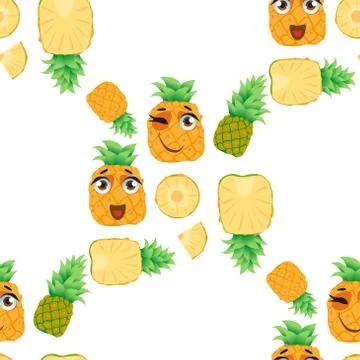 Cute seamless pattern with cartoon emoji fruits Stock Illustration
