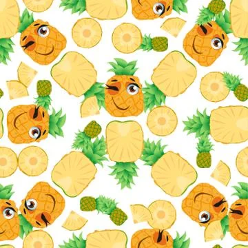 Cute seamless pattern with cartoon emoji fruits Stock Illustration