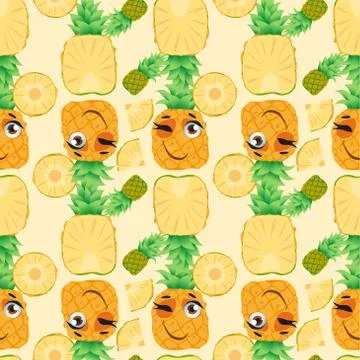 Cute seamless pattern with cartoon emoji fruits Stock Illustration