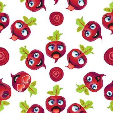 Cute seamless pattern with cartoon emoji beetroot Stockillustratie