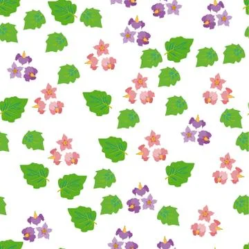 Cute seamless pattern with cartoon flowers and leaves of eggplant Illustrazione stock