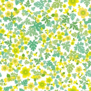 Cute seamless pattern with cartoon flowers and leaves of watermelon Stock Illustration