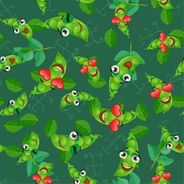 Cute seamless pattern with cartoon green pea Stock Illustration