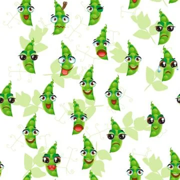 Cute seamless pattern with cartoon green pea Illustrazione stock