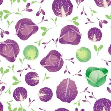 Cute seamless pattern with cartoon head of cabbage Stock Illustration