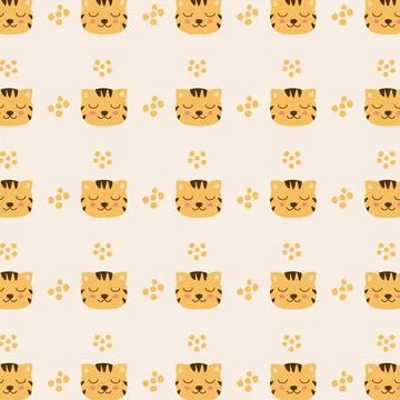 Cute seamless pattern with cartoon tigers for kids. Hand drawn naive Stock Illustration