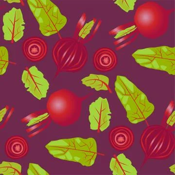Cute seamless pattern with cartoon violet beetroot 스톡 일러스트