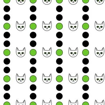 Cute seamless pattern with cat faces and circles Stock Illustration