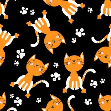 Cute seamless pattern with cats. red hand drawn kitty . Pattern for t-shirt Stock Illustration
