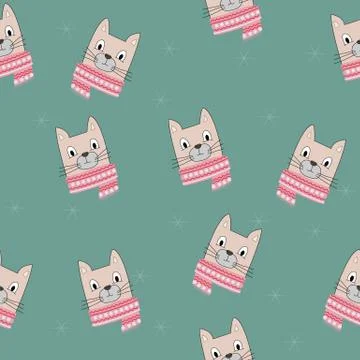 Cute seamless pattern of cats with winter scarf Stock-Illustration