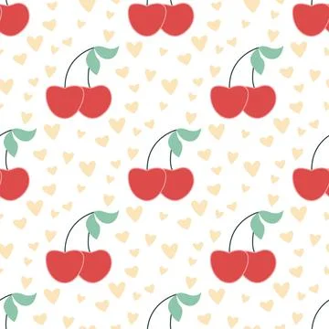 Cute seamless pattern of cherries and hearts Illustrazione stock