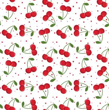 Cute seamless pattern in cherries. Cartoon style. Illustrazione stock