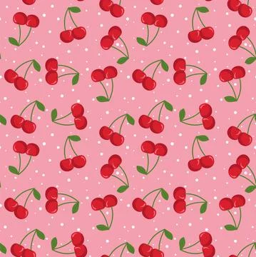 Cute seamless pattern in cherries. Cartoon style. Illustrazione stock