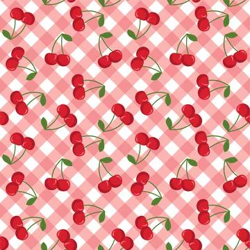 Cute seamless pattern in cherries. Cartoon style. Stock Illustration