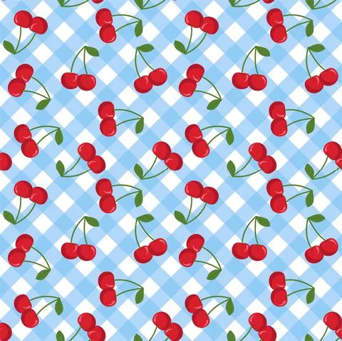 Cute seamless pattern in cherries. Cartoon style. Illustrazione stock