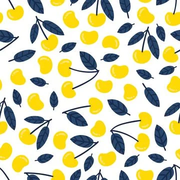 Cute seamless pattern with cherry. Sweet ripe juicy cherries isolated on wh.. Stock Illustration