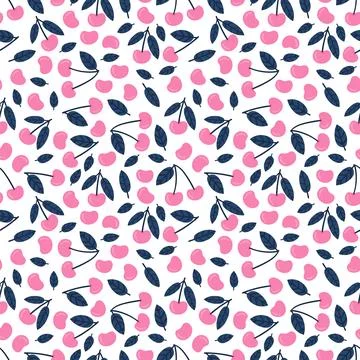 Cute seamless pattern with cherry. Sweet ripe juicy cherries isolated on wh.. Stock Illustration
