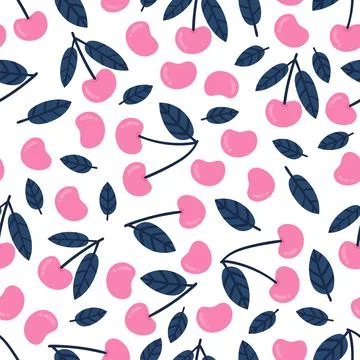 Cute seamless pattern with cherry. Sweet juicy cherries isolated on white b.. Stock Illustration