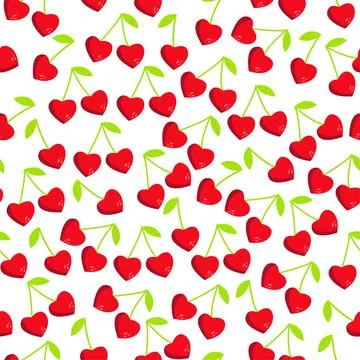 Cute seamless pattern with cherry on a white background vector for postcards. Stock Illustration