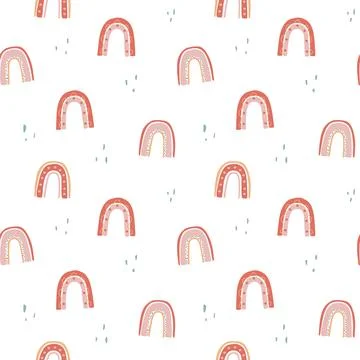 Cute seamless pattern with childish doodle rainbows. Design for textiles Stock Illustration