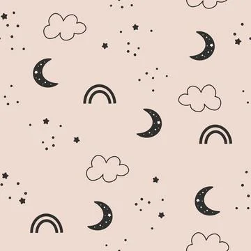 Cute seamless pattern of childish starry sky. Moon with stars in the background Illustrazione stock