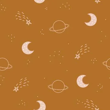 Cute seamless pattern of childish starry sky. Moon with stars in the background Stock Illustration