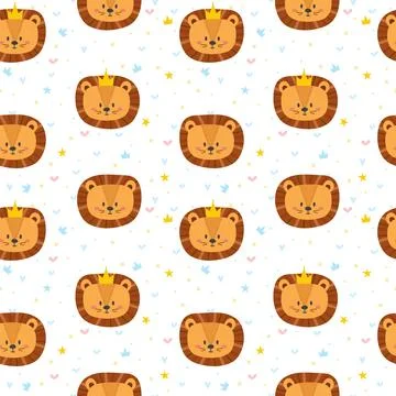 Cute seamless pattern for children with funny lions. Smile characters Stock Illustration