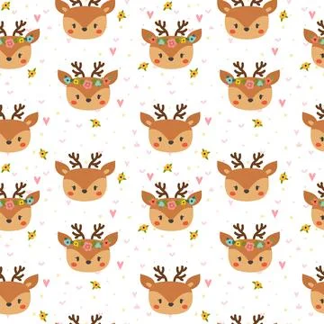 Cute seamless pattern for children with funny deers. Smile characters イラスト素材