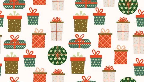 Cute seamless pattern for Christmas holidays with festive gift boxes. Stock Illustration