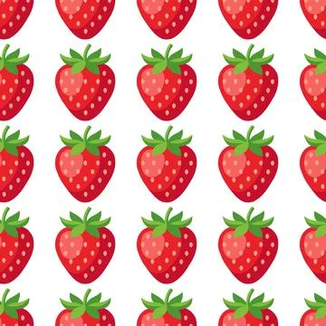 Cute Seamless Pattern with Classic Ripe Strawberries and Green Leaves on Wh.. Stock Illustration