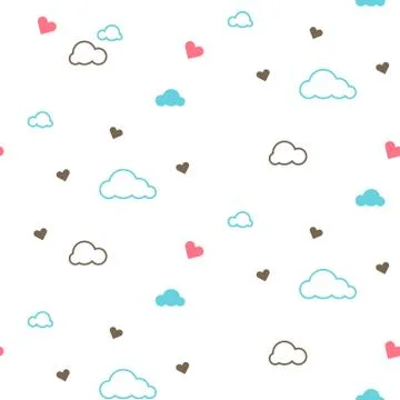 Cute seamless pattern with clouds and hearts. Design for kids. Vector イラスト素材