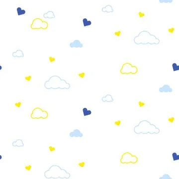 Cute seamless pattern with clouds and hearts. Design for kids. Vector Stockillustratie
