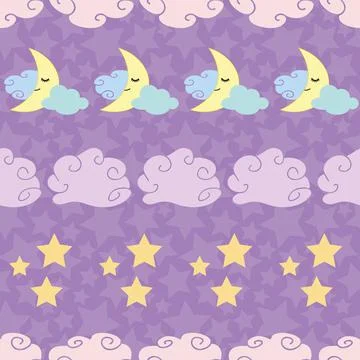 Cute seamless pattern clouds, moon, and stars in pastel colors イラスト素材