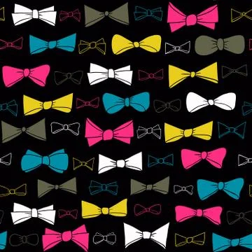 Cute seamless pattern of colored bows on black background. Stock Illustration