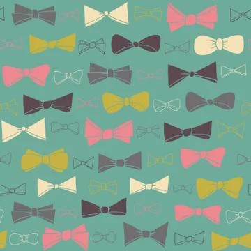 Cute seamless pattern of colored bows on green background. イラスト素材