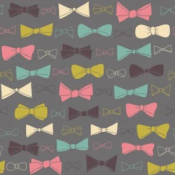 Cute seamless pattern of colored bows on gray background. イラスト素材