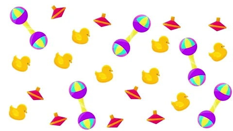 Cute seamless pattern with colorful baby toys rattle rubber duck and spinning Stock-Footage 345539176