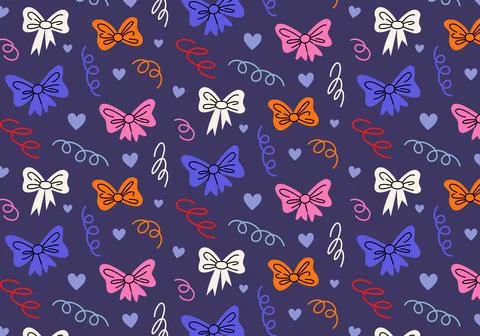 Cute seamless pattern with colorful bows and hearts. Stock Illustration