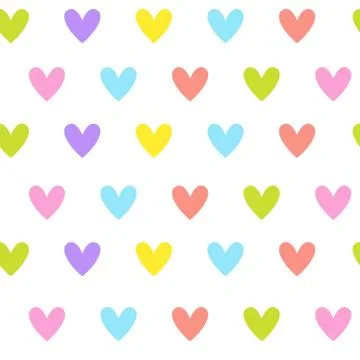 Cute Seamless Pattern With Colorful Heart Shapes Ornament On White Background Illustrazione stock
