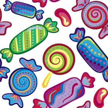 Cute seamless pattern with colorful sweets. Seamless different sweets pattern Иллюстрация
