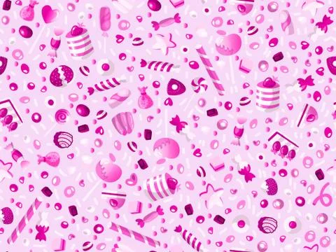 Cute seamless pattern with colorful sweets, cakes, lollipops. Cartoon seamless Stock Illustration