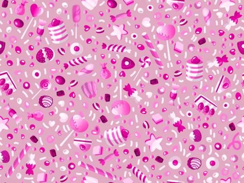 Cute seamless pattern with colorful sweets, cakes, lollipops. Cartoon seamless Stock Illustration