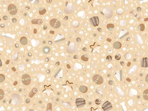 Cute seamless pattern with colorful sweets, cakes, lollipops. Cartoon seamless Stock Illustration