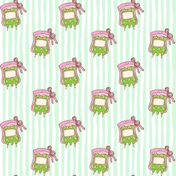 Cute seamless pattern Coquette girly matcha drinks in IV bag illustration, .. Stock Illustration