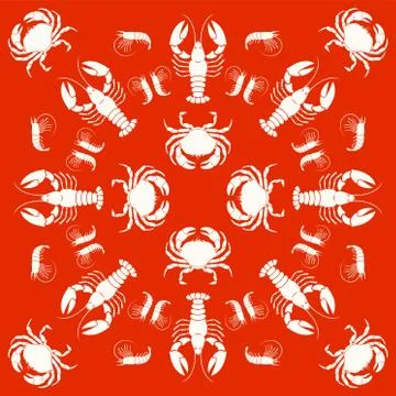 Cute seamless pattern with crabs, shrimps, crayfishs. Idea for wrapping paper Stock Illustration