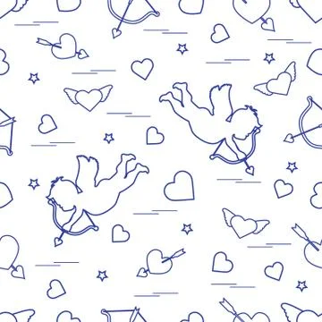 Cute seamless pattern with cupid shoots a bow and hearts. Love symbol. 스톡 일러스트