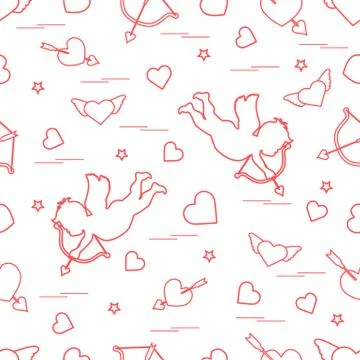 Cute seamless pattern with cupid shoots a bow and hearts. Love symbol. Ilustración de archivo